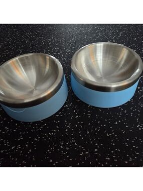 Stainless Steel and Blue Pet Bowls